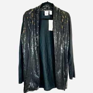 Black Draped Cardigan with Sequins